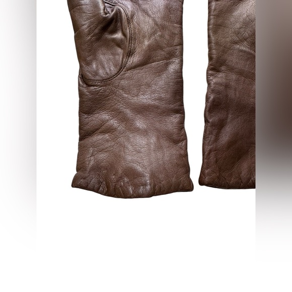 Vintage ARIS Womens Brown Soft Leather Gloves 100% Cashmere Lined Size 6.5 - Picture 4 of 8
